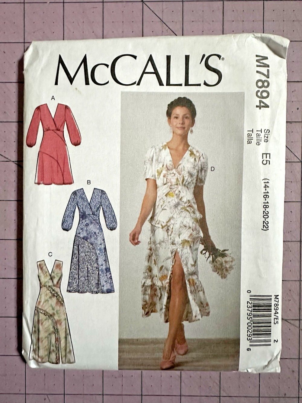 UNCUT McCall's M7894 Dress w Raised Shaped Waistline & Skirt Slit Sz 14-22